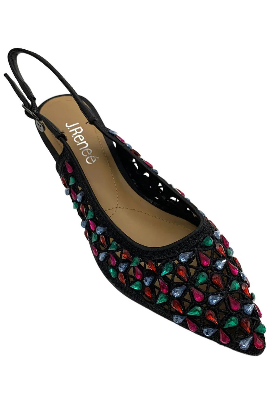 J. Renee Women's Diyara Slingback Low Heel Black/Bright Multi - Extra Wide